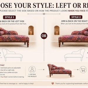 The image is a comparison of two different styles of couches, with instructions on how to choose the right style based on the product's appearance.