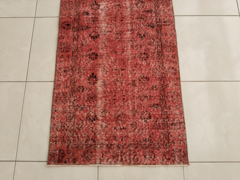 Retro Rug, Red Black Rug, Floral Rug, Turkish Wool Rug, Bathroom Rug