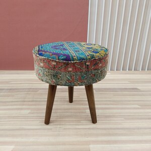 Pouf stool, Vintage rug stool, Tripod stool, Upholstered bench, Vanity table stool, Shoe stool, Ottoman for bedroom, Bathroom stool, RSY 12