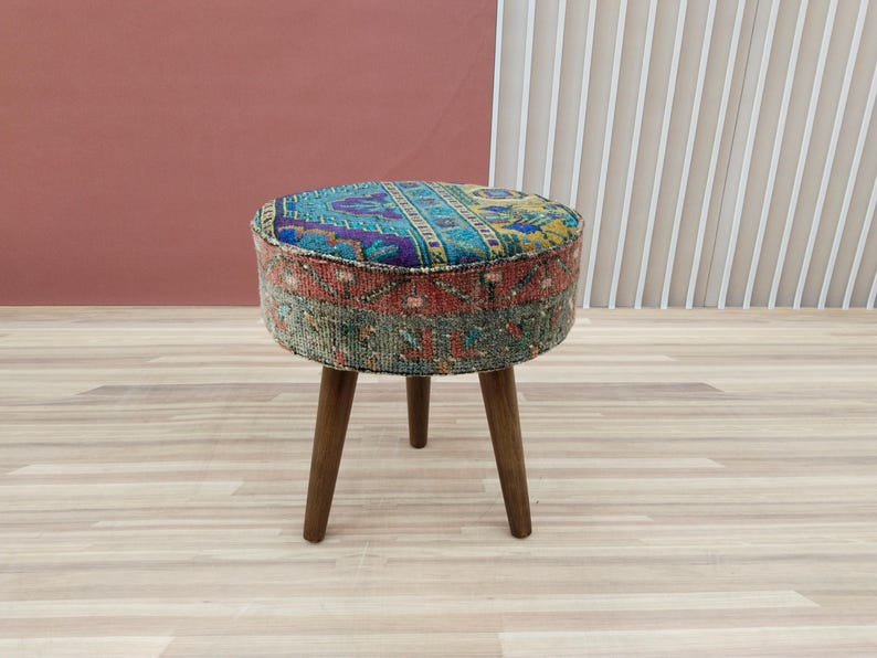Pouf stool, Vintage rug stool, Tripod stool, Upholstered bench, Vanity table stool, Shoe stool, Ottoman for bedroom, Bathroom stool, RSY 12