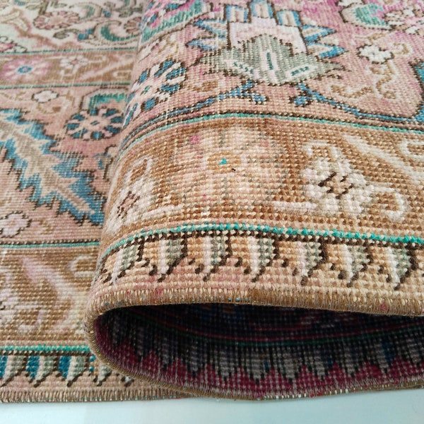 turkish vintage rug, floral rug, living room rug, oushak area rug, oversize rug, bohemian rug, 9.9x12.9 feet, pastel rug, used rug, RS 1120
