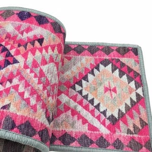 stairs runner rug, pink rug for stairs, retro rug, herki rug print, ikat rug, aesthetic rug, boho decor rug, pastel rug, steps rug, RS 70