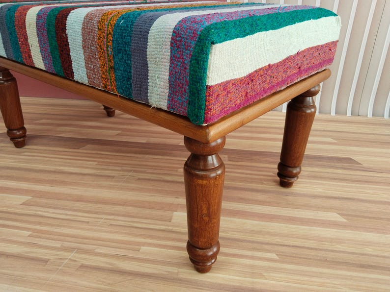 woven bench, telephone bench, keyboard bench, vintage kilim bench, handmade bench, shoe bench, classic bench, boho bench, 18x18x36, RSV 56