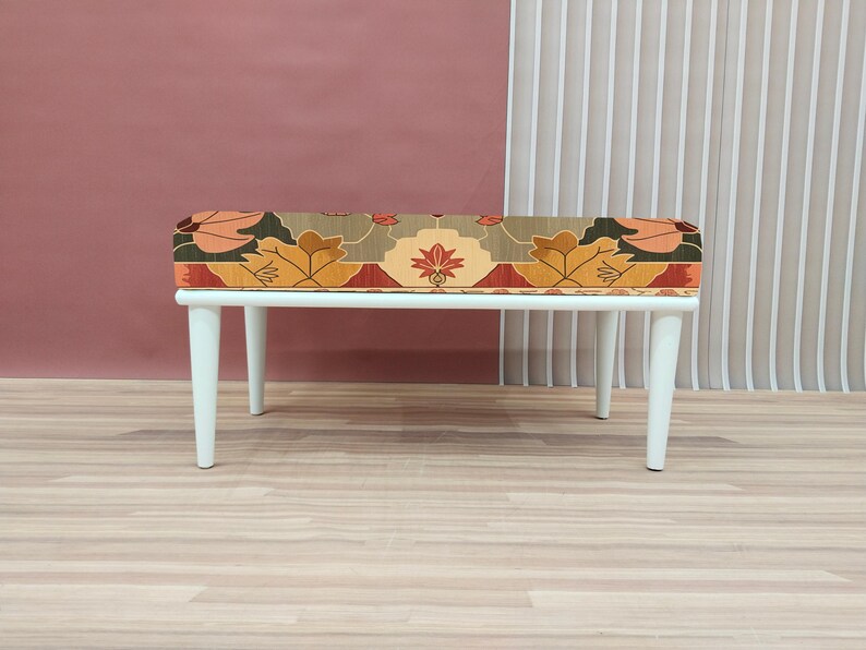 Fall color bench, Flower print bench, Nomadic bench, Piano chair, Ottoman mid table, Artistic bench, Hallway shoe bench, Chic decor, RSB 255