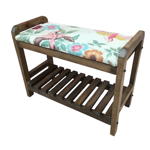 Cream Spring Garden Shoe Rack Bench | Narrow Entryway Shoe Storage | Boho Turkish Handmade