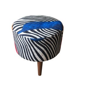 Vibrant color pouf, Zebra design bench, Corner footstool, Luxury furniture, Ottoman piano seat, Utility footrest, Poufy bed bench, RS 200