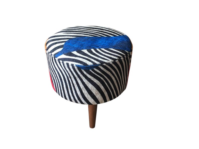 Vibrant color pouf, Zebra design bench, Corner footstool, Luxury furniture, Ottoman piano seat, Utility footrest, Poufy bed bench, RS 200