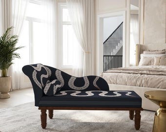 Navy Blue Serpent Chaise Lounge | Luxury Bedroom Daybed Sofa Bench, RS 619