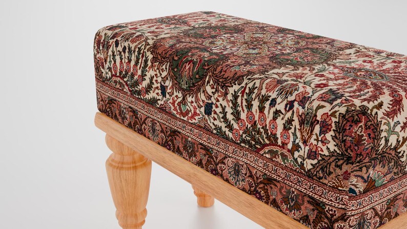 Tribal patterns stool, Floral print rug bench, Ottoman pouf, Oriental foot rest, Footstool for couch, Shoe rack, 9x18x14, RSB 9x18 755-00
