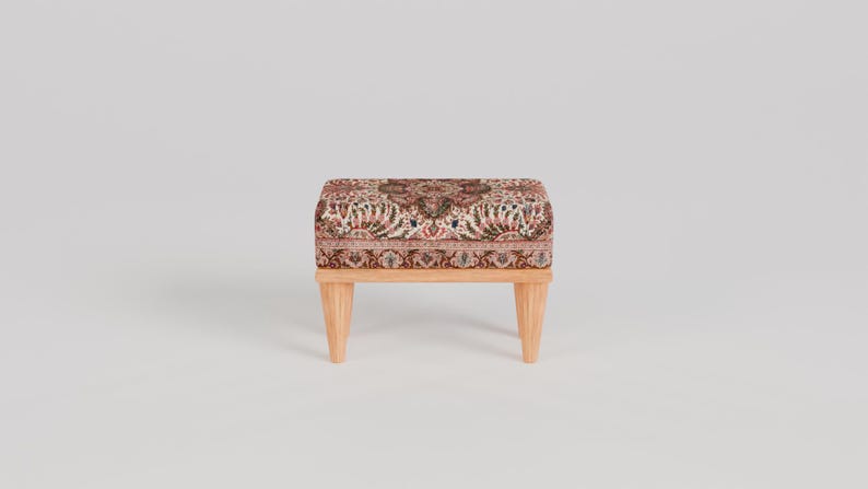 Tribal patterns stool, Floral print rug bench, Ottoman pouf, Oriental foot rest, Footstool for couch, Shoe rack, 9x18x14, RSB 9x18 755-00