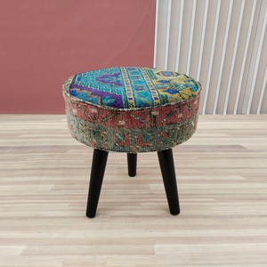 Pouf stool, Vintage rug stool, Tripod stool, Upholstered bench, Vanity table stool, Shoe stool, Ottoman for bedroom, Bathroom stool, RSY 12