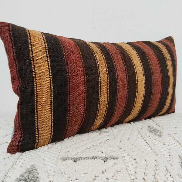 Handmade kilim pillow, 12x24'' Striped kilim pillow, Oriental pillow, Striped kilim pillow, Woven pillow, Decorative pillow, Wool pillow, 01