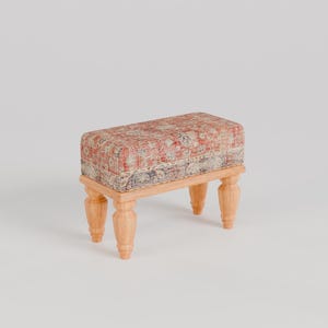 Red print rug stool, Bathroom bench, Footstool for chair, Boho home decor, Cozy footstool, Patio foot rest, Shoe rack, 9x18x14" RSB 9x18 57
