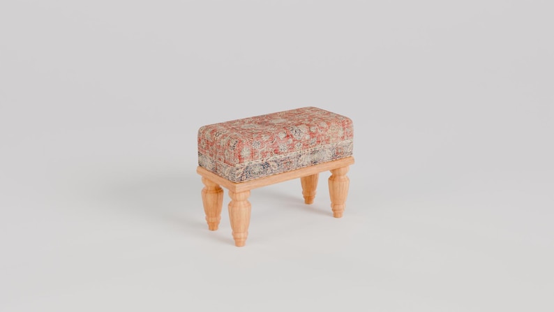 Red print rug stool, Bathroom bench, Footstool for chair, Boho home decor, Cozy footstool, Patio foot rest, Shoe rack, 9x18x14" RSB 9x18 57