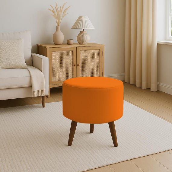 Ottoman Piano Bench, Pumpkin Orange Pouf, Easy to Care Stool, Cozy