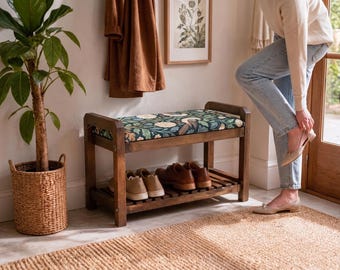 Forest Green Morris Peacock Shoe Storage Cabinet | Hallway Bench