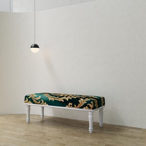 Emerald green pouf, Palace style bench, Luxury decor, Boho kitchen chair, Baroque shoe bench, Pet friendly stool, Ottoman end table, RSB 389