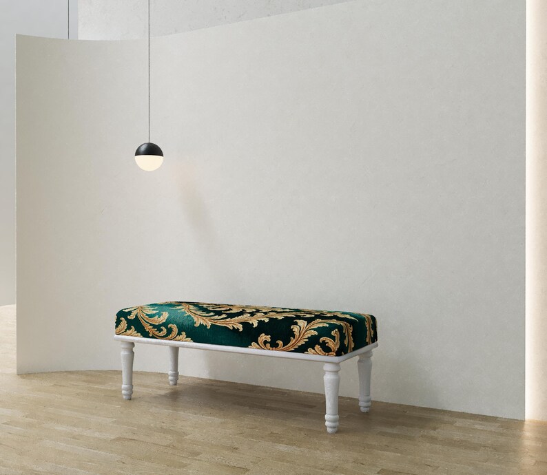 Emerald green pouf, Palace style bench, Luxury decor, Boho kitchen chair, Baroque shoe bench, Pet friendly stool, Ottoman end table, RSB 389