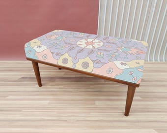 Pastel color bench, Flower design bench, Spring theme bench, Soft touch bench, Padded footstool, Hallway seating, Make up chair, RSB 248