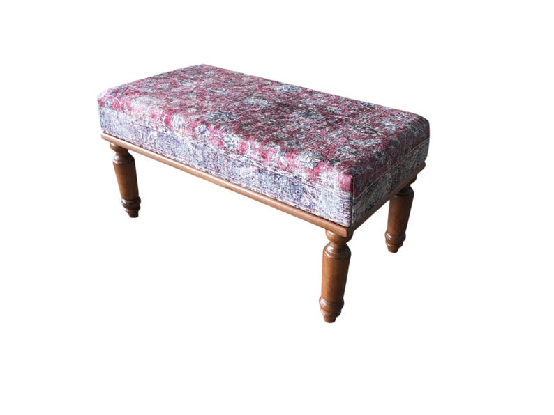 Oushak rug pattern bench, Piano bench, Handmade ottoman, Decorative bench, Entry bench, Shoe bench, End of bed bench, Rustic bench, RSB 57