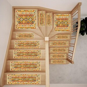 artistic rug decor, summer vibe mat, cozy stair rug, premium print rug, orange home decor, cute runner rug, soft stair mats, RS 300