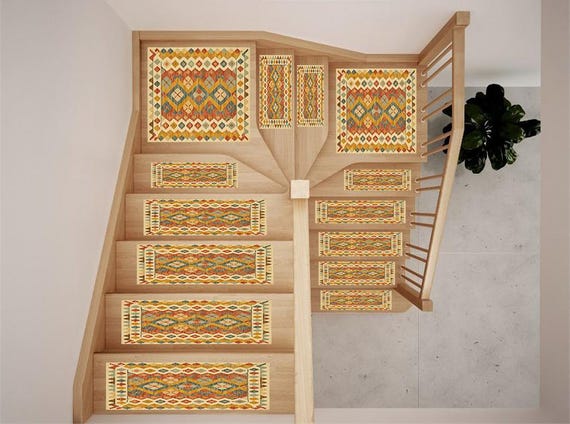 artistic rug decor, summer vibe mat, cozy stair rug, premium print rug, orange home decor, cute runner rug, soft stair mats, RS 300