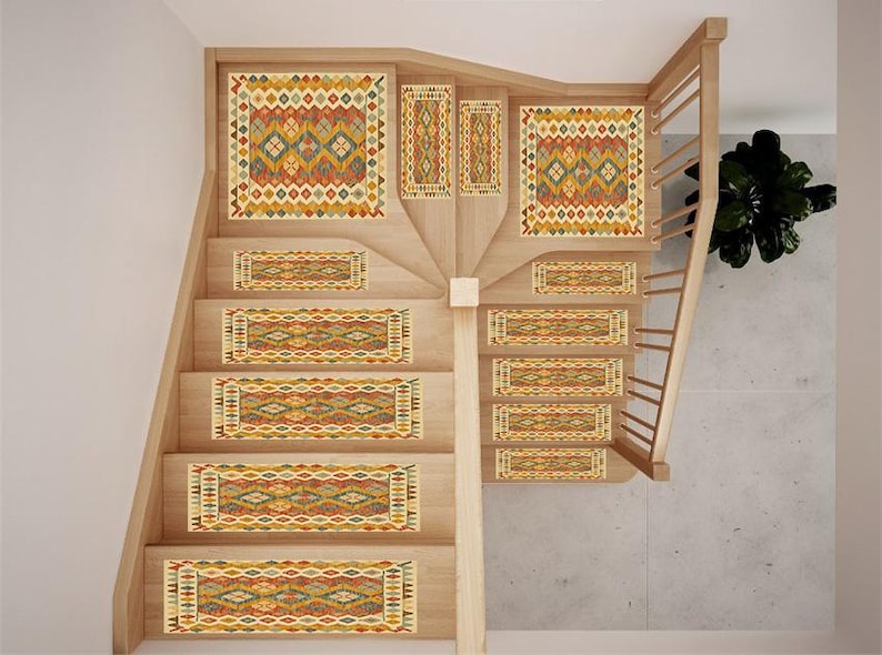 artistic rug decor, summer vibe mat, cozy stair rug, premium print rug, orange home decor, cute runner rug, soft stair mats, RS 300