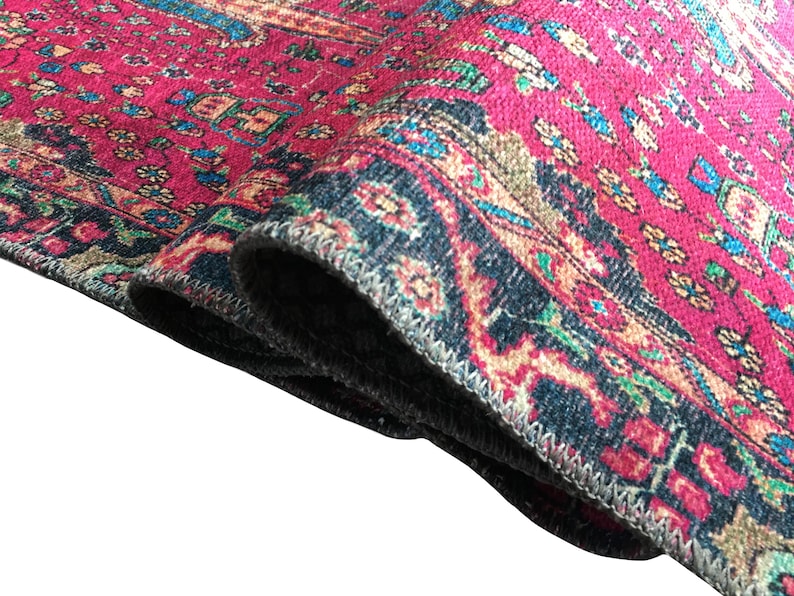 Pink Rug, Handknotted Rug, Blue Rug, Indoor Non-Slip Rug, Bohemian Rug, Chenille Cotton Rug, Polyester Rug, Modern Rug, Washable Rug