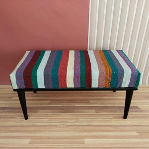 Colorful Kilim Bench | Handwoven Vintage Rug Ottoman | Eclectic Entryway Seating image 11