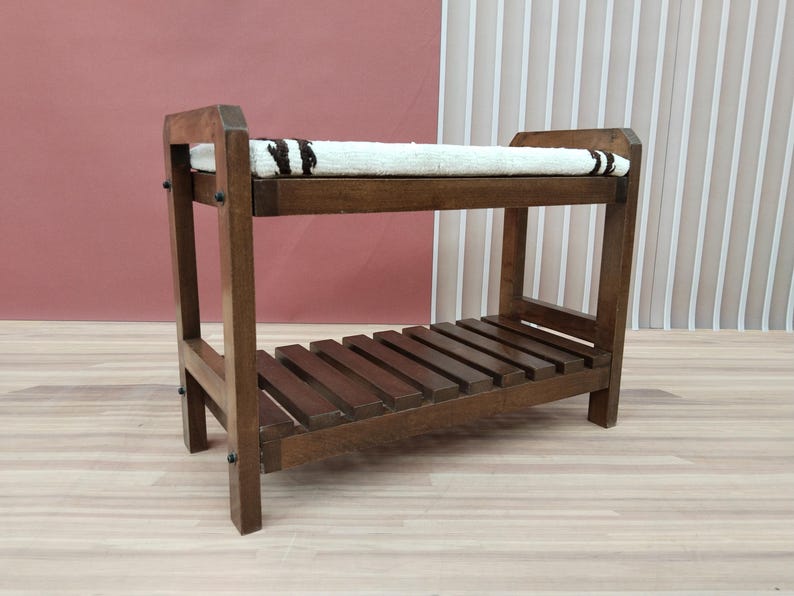 Kilim Boot Bench, Shoe Rack for Entry, Bench With Cushion, Handcrafted ...