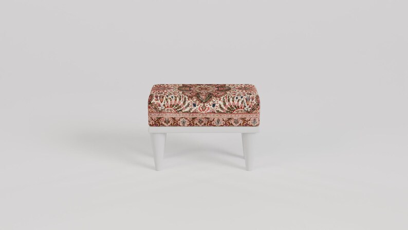 Tribal patterns stool, Floral print rug bench, Ottoman pouf, Oriental foot rest, Footstool for couch, Shoe rack, 9x18x14, RSB 9x18 755-00