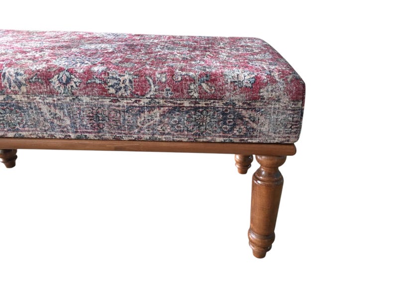 Oushak rug pattern bench, Piano bench, Handmade ottoman, Decorative bench, Entry bench, Shoe bench, End of bed bench, Rustic bench, RSB 57