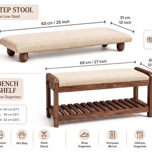 Cream Spring Garden Shoe Rack Bench | Narrow Entryway Shoe Storage | Boho Turkish Handmade