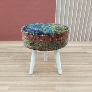 Pouf stool, Vintage rug stool, Tripod stool, Upholstered bench, Vanity table stool, Shoe stool, Ottoman for bedroom, Bathroom stool, RSY 12
