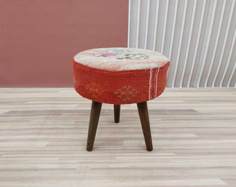 Taburete decorativo, Reposapiés redondo, Taburete puf vintage, Banco Blushy, Silla de maquillaje, Mueble otomano, Taburete hecho a mano, Banco de piano redondo, RSY 20