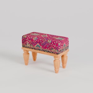 Upholstered Bench, Wooden Legs Stool, Kilim Pattern Stool, Handcrafted Ottoman, Multi-Purpose Ottoman, 9x18x14, RSB 9x18 11-02