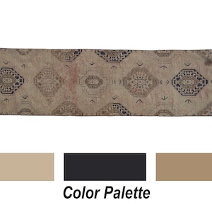 ヴィンテージ ランナーラグ、装飾ラグ、ベージュ トルコ製ランナー