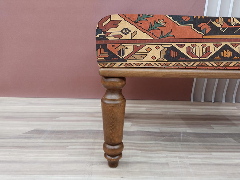 Coral red bench, Vintage design pouf, Entryway shoe bench, Small rustic bench, Mudroom decor, Gift for grandma, Bedroom pouf, RSB 279