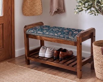 Teal Mini Caucasian Shoe Storage Cabinet | Small Entryway Bench