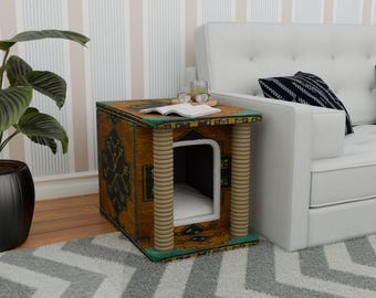 Vintage style pet house, Cat scratcher, Chic cat house, For cat lovers, Unique design, Practical cat house, Diy cat house, Heated cat house