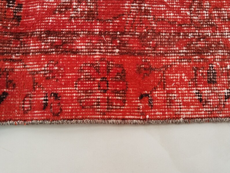 Retro Rug, Red Black Rug, Floral Rug, Turkish Wool Rug, Bathroom Rug
