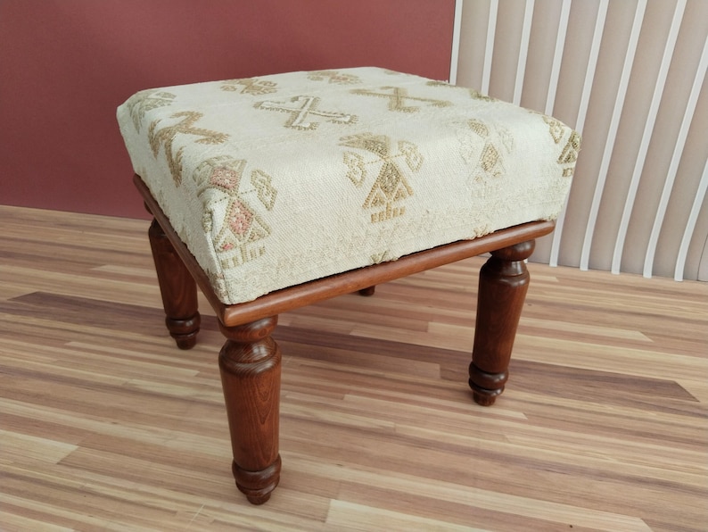 Handmade bench, Classic ottoman, Footstool bench, Kilim upholstered bench, Mudroom bench, Short bench, Extra seating, 18x18x18,