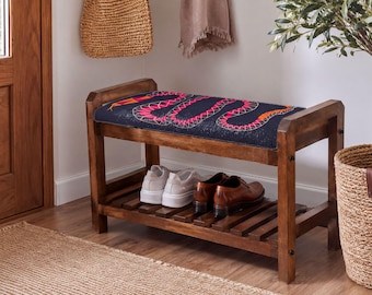 Navy Pink Serpent Foyer Bench | Entry Shoe Storage