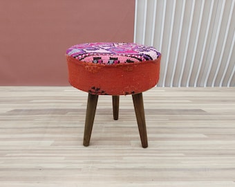 Accent stool, Stool for chair, Make up stool, Round top stool, Vintage bench, Bohemian stool, Pouf stool, Vanity stool, Camper stool, RSY 17