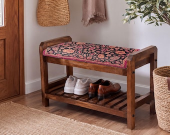 Black Crimson Rose Shoe Rack Bench | Entryway Organizer Cabinet