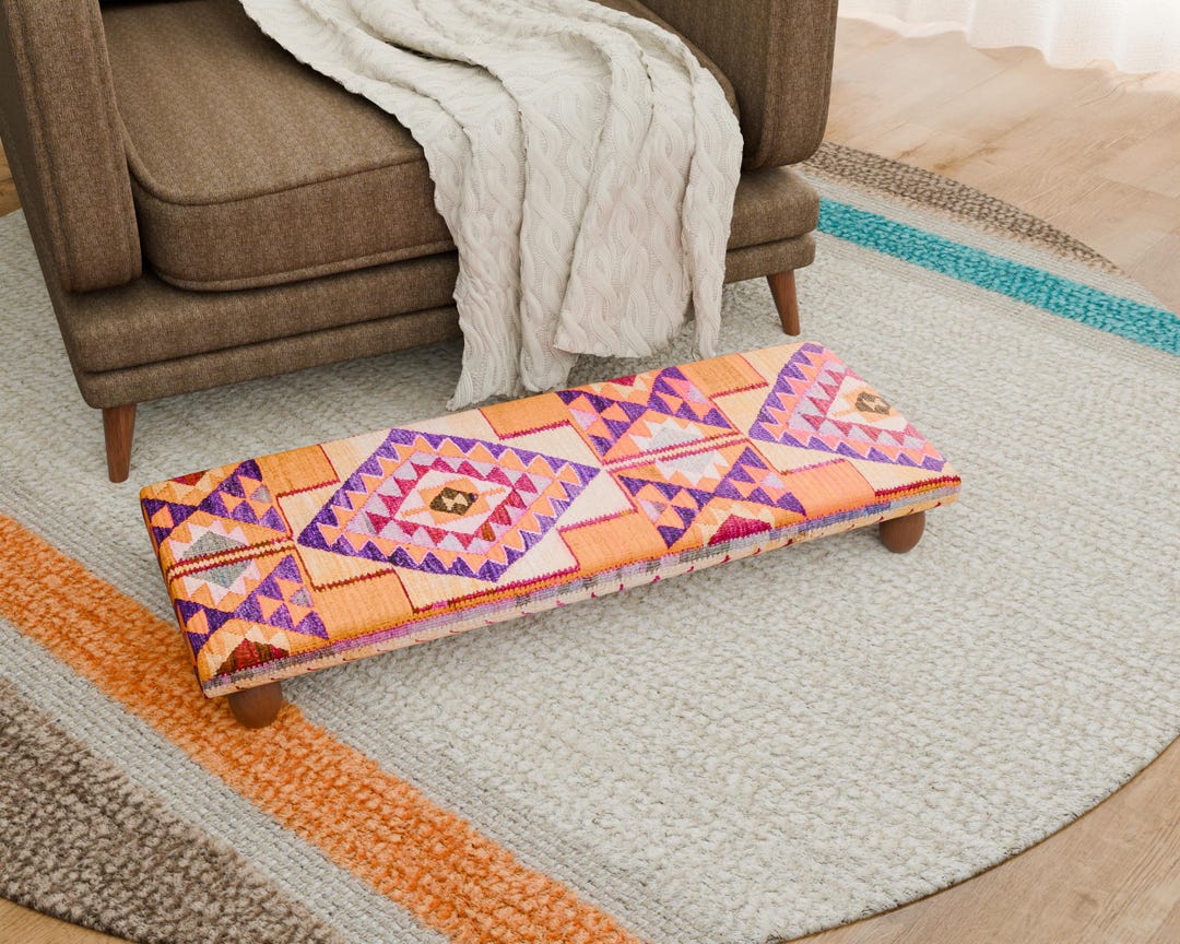 Half Foot Riser Colorful Foot Riser, Geometric Design Stool, Rustic Seating, Bohemian ...