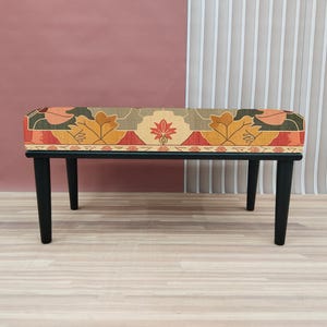 Fall color bench, Flower print bench, Nomadic bench, Piano chair, Ottoman mid table, Artistic bench, Hallway shoe bench, Chic decor, RSB 255