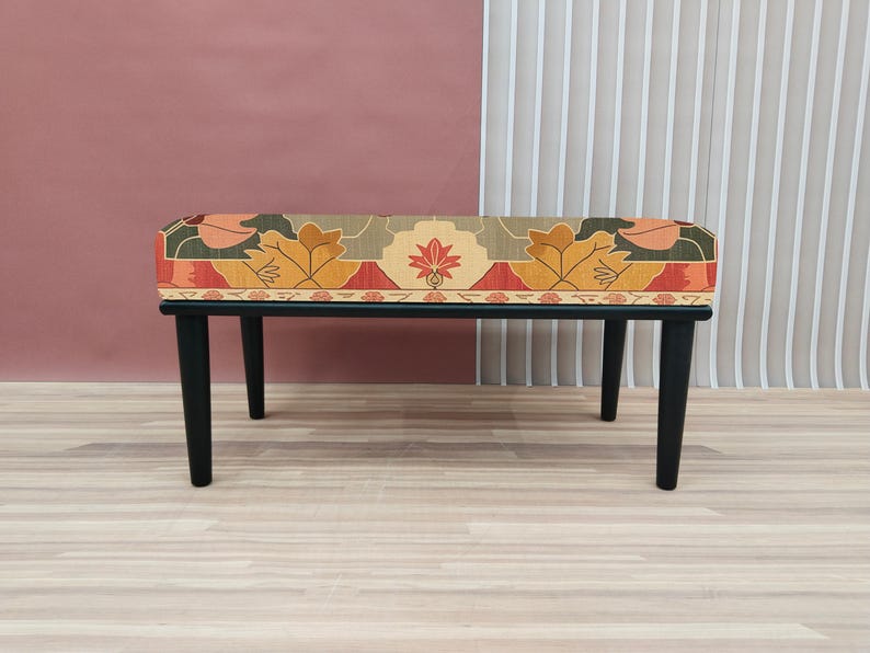 Fall color bench, Flower print bench, Nomadic bench, Piano chair, Ottoman mid table, Artistic bench, Hallway shoe bench, Chic decor, RSB 255