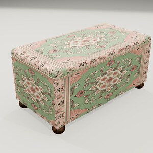 Green Floral Rug Pattern Ottoman | Fabric Storage Bedroom Seating Chest, RS 23