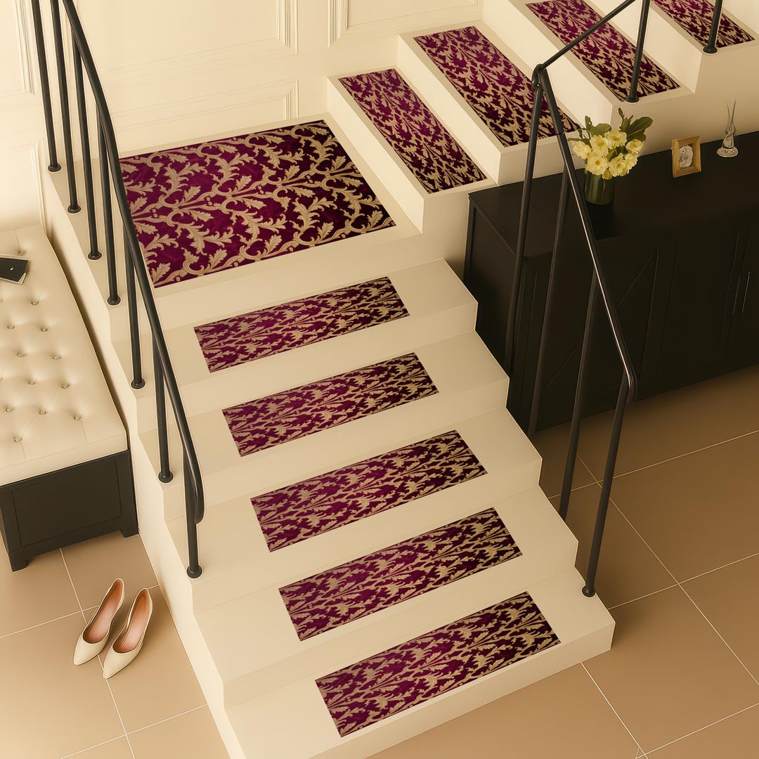 Step Rug Stairs Rustic Stair Tread, Chic Step Rug, Cozy Doorway Mat, Burgundy Stair ...
